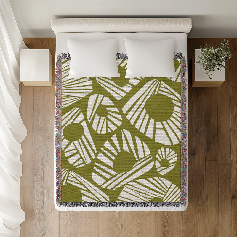 Jeté en coton à imprimé abstrait Kio, Chartreuse, 60 po x 80 po