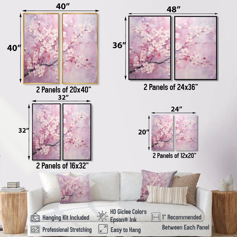 Minimalisme rose cerise Bliss Tree - Art mural floral cerisier en fleurs, 20" H x 24" W, Wrapped Canvas, Does Not Apply
