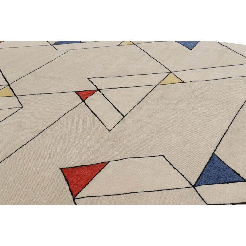 Rug & Kilim’S Mid-Century Modern Rug In Cream With Geometric Patterns, Rectangle 5' x 7'