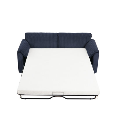 Modern Style 3 Seater Bed With Pullout In Blue Corduroy Cover High Foam Filled