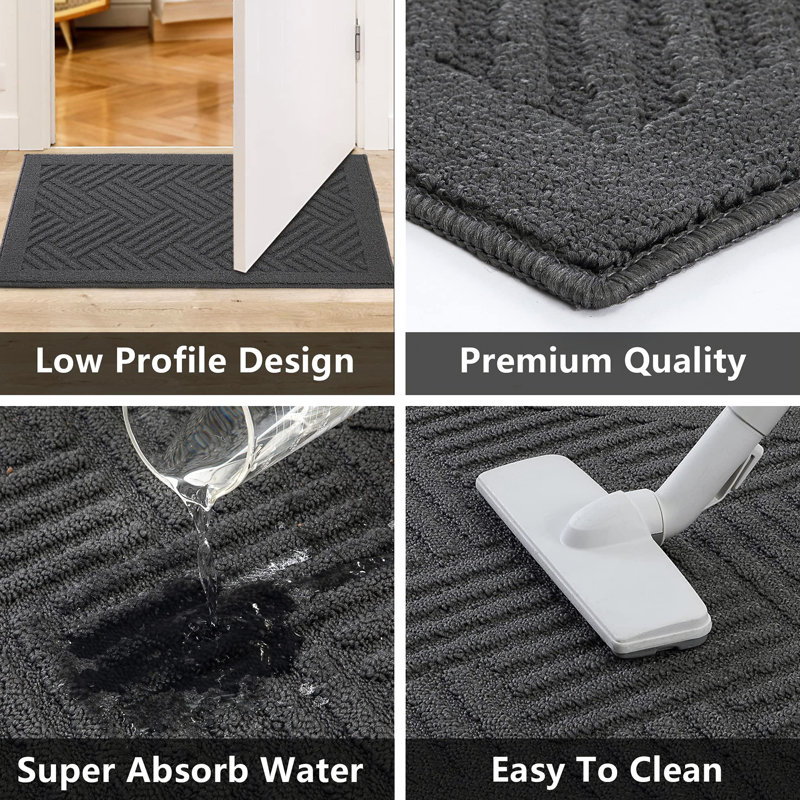 Premium Indoor Outdoor Mat Rubber Backing Non Slip Super Absorbent Resist Dirt Entrance Rug, Dark Gray, 32" W x 48" L