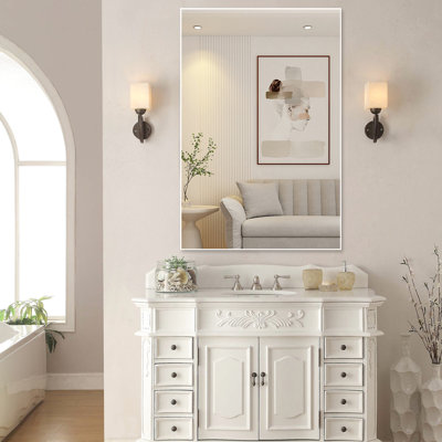 Miroir surdimensionné de 48 po x 32 po avec cadre en aluminium blanc, fonction résistante, installation simple pour la chambre à coucher, le salon, la salle de bain, montage dans n'importe quelle direction, grande chambre décorative de 48 po x 32 po