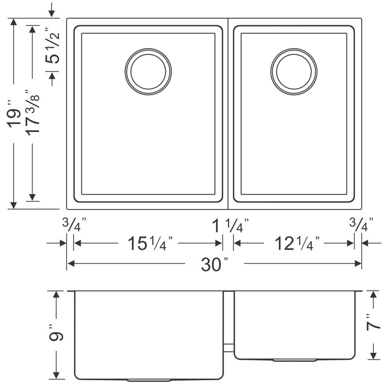 Chef's Series 30'' L Double Bowl Stainless Steel Kitchen Sink