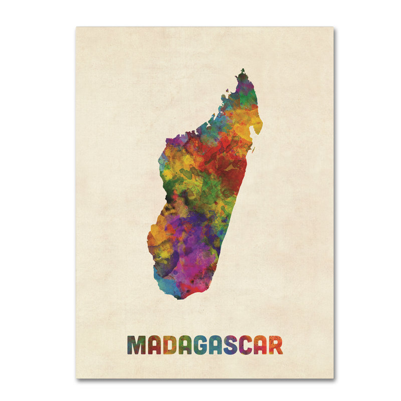 « madagascar map aquarelle », impression sur toile, H 19 po x l 14 po x P 2 po