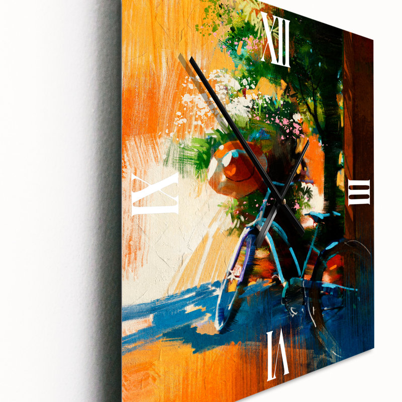 Vélo rétro et vieux chapeau le jour d'été - horloge murale rétro, Petit