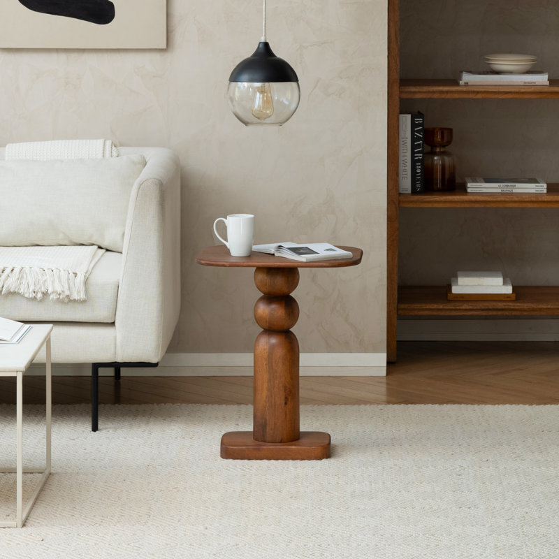 Arquita Solid Wood Pedestal End Table, Walnut