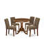 Ensemble de table de salle à manger 5 pièces pour 4 personnes comprenant une table de cuisine ronde avec piédestal et 4 chaises rembourrées en tissu de lin, acajou-1326178731-1243050145-1243050144