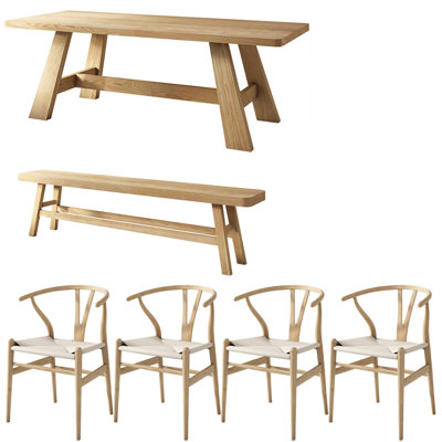 Modern Japanese style solid wood dining table set