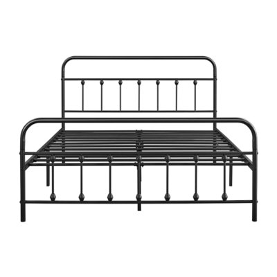 Classic Iron Platform Bed with High Headboard and Footboard