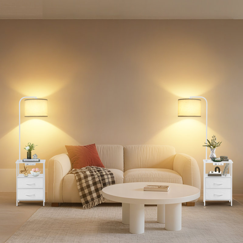 Zulfa 62" Dimmable Table Floor Lamp with Drawer, End Table with Lamp for Living Room, White