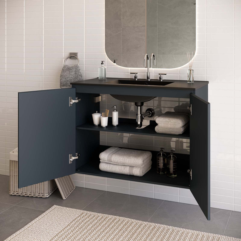 Modway Bryn 36" Wall-Mount Bathroom Vanity, Gray, Black