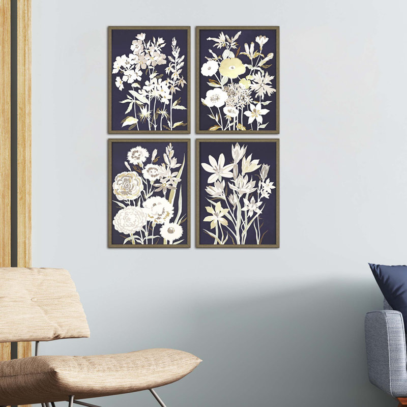 Fleurs de minuit - ensemble de 4 reproductions d'art sur papier encadré
