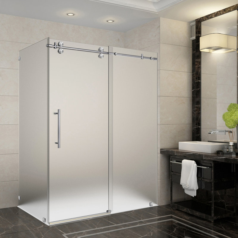 Langham 60" x 75" Rectangle Sliding Shower Enclosure, Stainless Steel