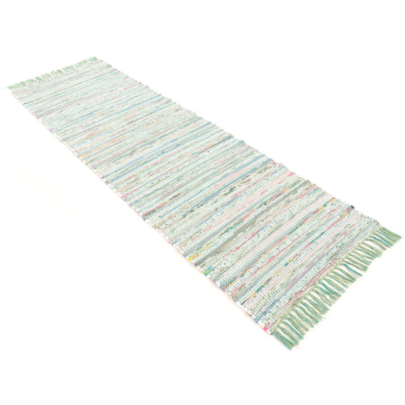 Chindi Hand Woven Kilim Green Rug, Runner 75 x 200cm