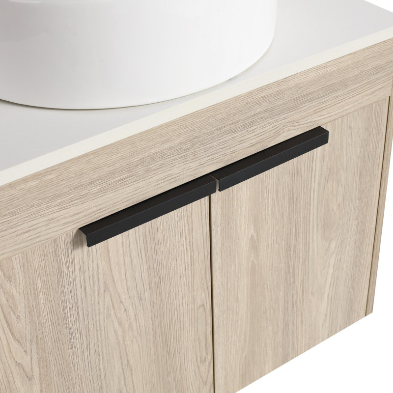 Meuble-lavabo mural 36 po avec lavabo en céramique et tablettes latérales