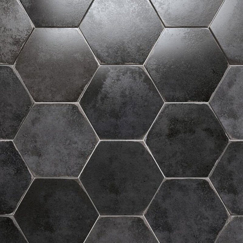 Kalay 9" Hexagon Polished Porcelain Tile, Antracite