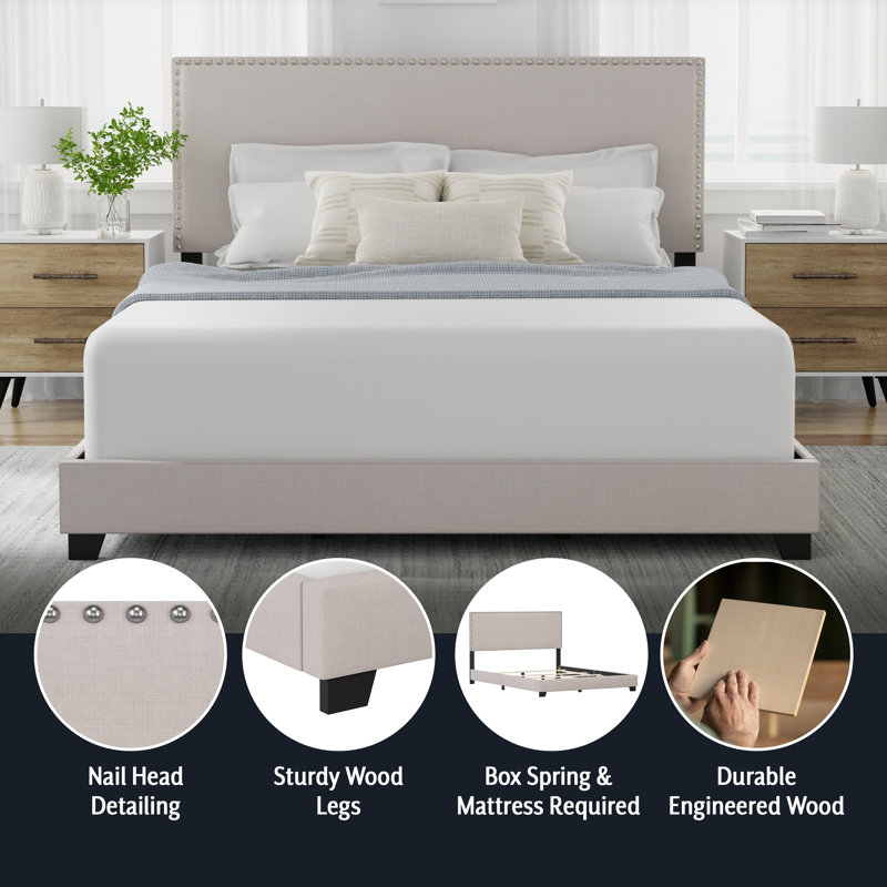 Takengon Upholstered Standard Bed, Queen, Fog