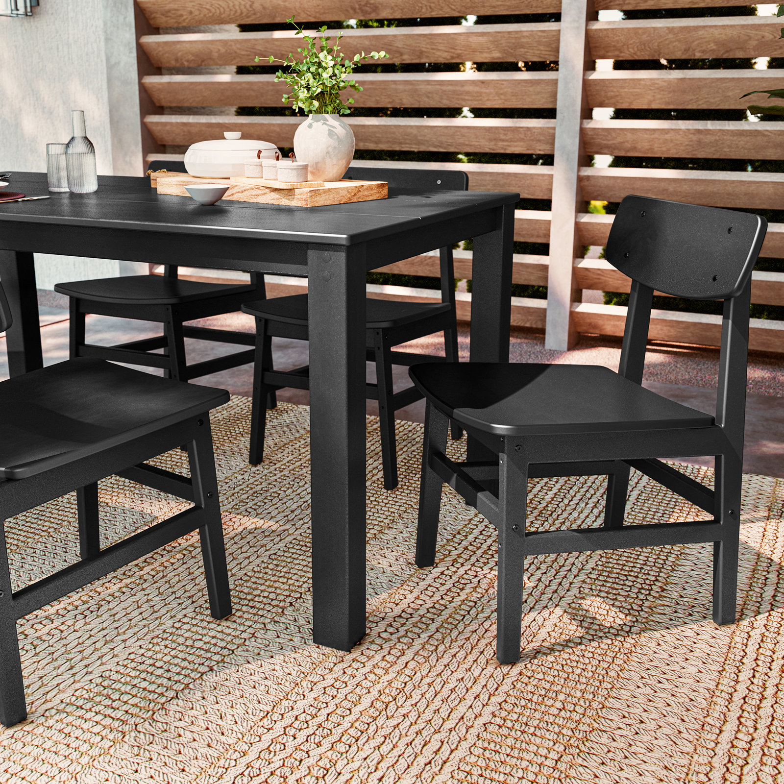 Modern Studio Urban Chair 7-Piece Parsons Table Dining Set, Black