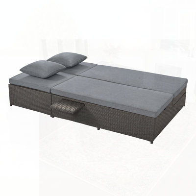 Wicker Rattan Patio Double Sunbed with Adjustable Backrest and Seat