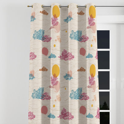 Rideaux abstraits pour chambre à coucher - Rideau à œillets motif bord de mer - 1 panneau
