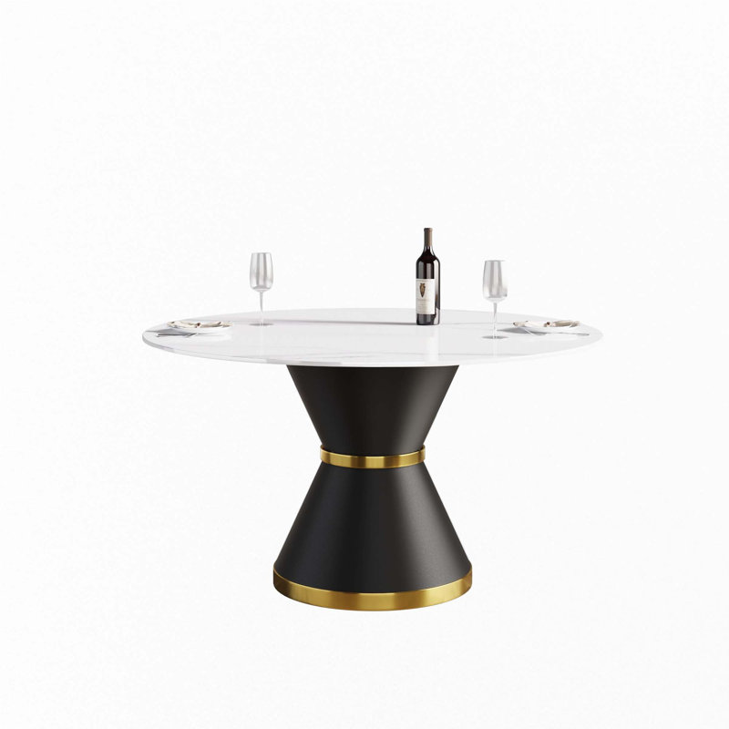 Artificial Stone Round Dining Table(Only Table), 29.53"H x 53.15"L x 53.15"W, White, Black