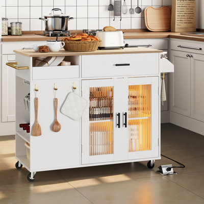 Mayrani 37.4" Rolling  Kitchen Island with Storage and Power Outlet
