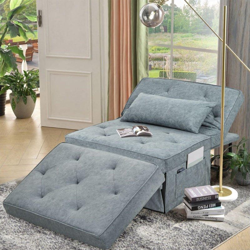 Multi-function Folding Ottoman Sofa Bed With Adjustable Backrest (Medium 36'' Width), Blue, 73" W × 28" H × 29" D