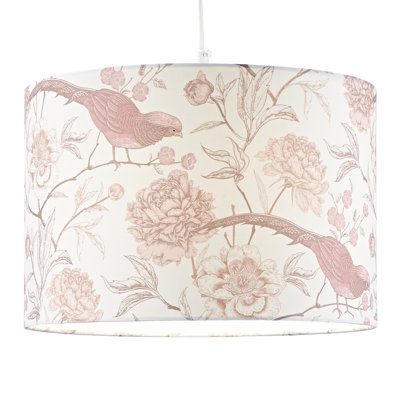 20 cm H Drum Cotton Lamp Shade ( Screw On ) in Cream and Pink