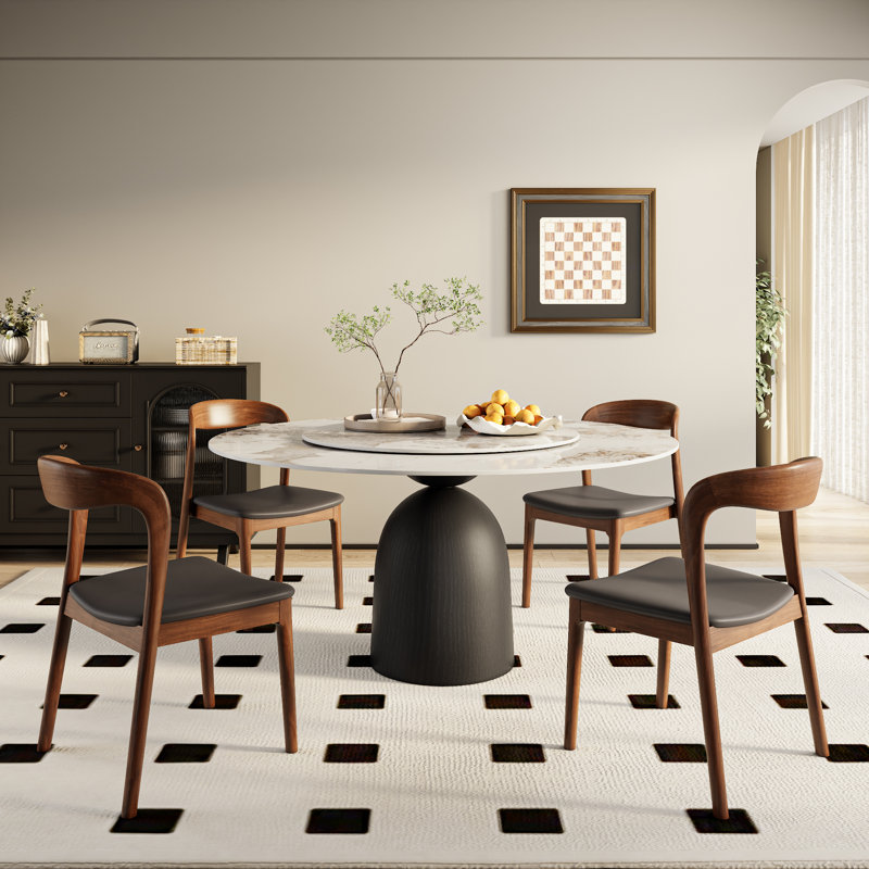 5Pcs Round Dining Table Set, Modern Kitchen Table With Lazy Susan For 4/6/8, 29.52"H x 53.15"L x 53.15"W, Pandora