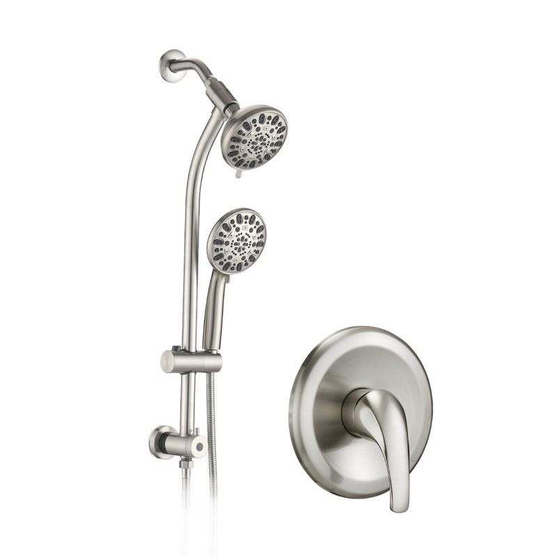 Drillfree Stainless Steel Slide Bar Combo Rain Showerhead 7Setting Hand, Dual Shower Head Spa System (Roughin Valve Included)