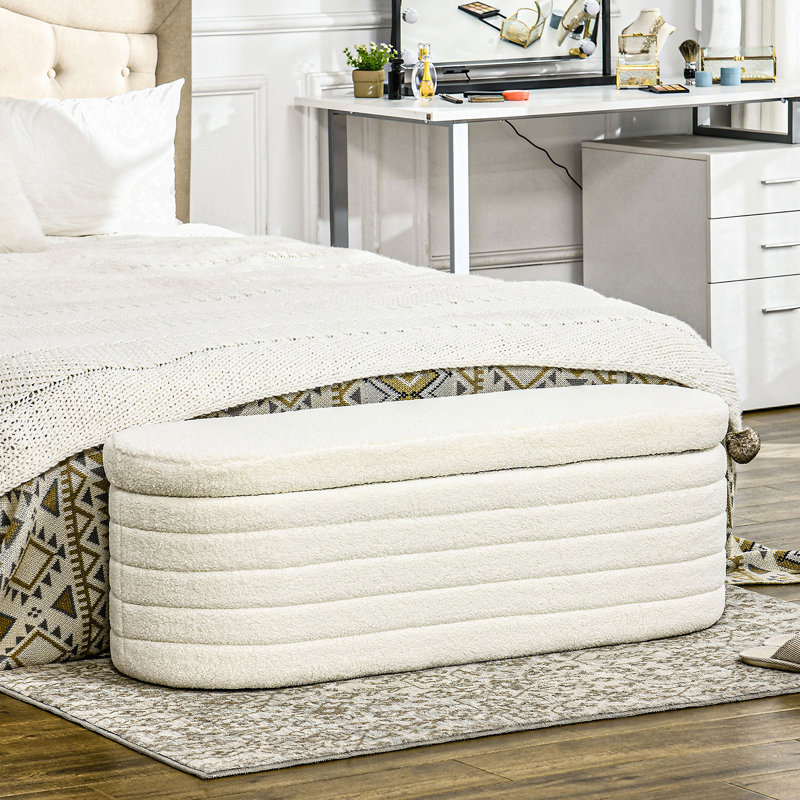 Banc de rangement avec repose-pieds 46 po, banc de rangement rembourré en polaire Teddy