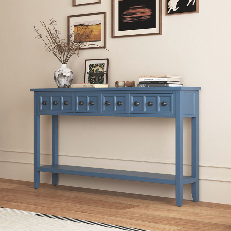 Tarsita Rustic Entryway Console Table Long Sofa Table with Drawers and Bottom Shelf Entryway Table, Navy 1 incorrect