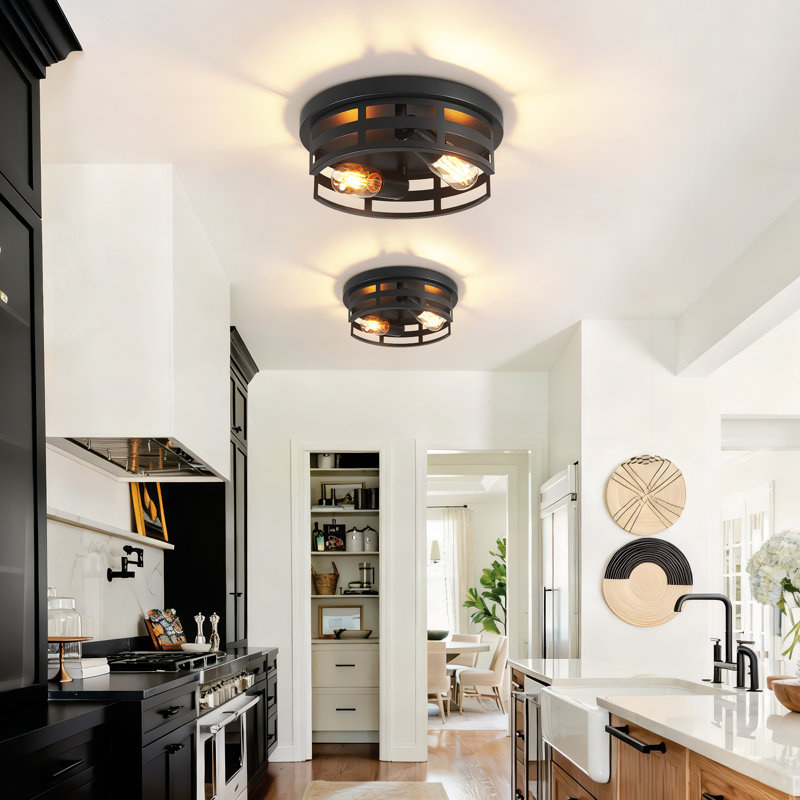 2-Light Black Farmhouse Flush Mount Ceiling Light-2 Pack For Bedroom/Living Room(Matte Black), 2 Lights 