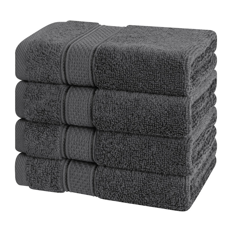 Maleigh 100% Cotton Soft Absorbent 4 Piece Washcloths Set, Grey