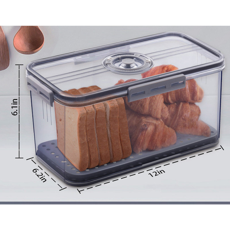 Large Gray Airtight Plastic Bread Storage Box with Lid