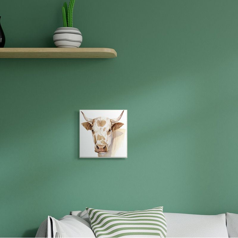 Portrait de vache brune tachetée, H 12 po x l 12 po x P 0,5 po, Plaque murale