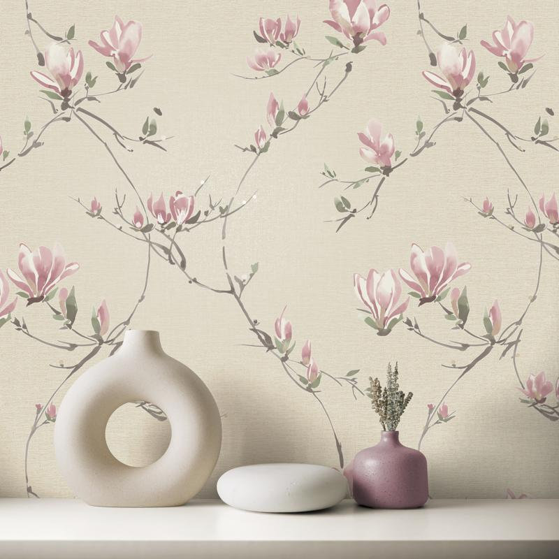 Isla Plain Grey Luxury Textured Vinyl Wallpaper, Pink