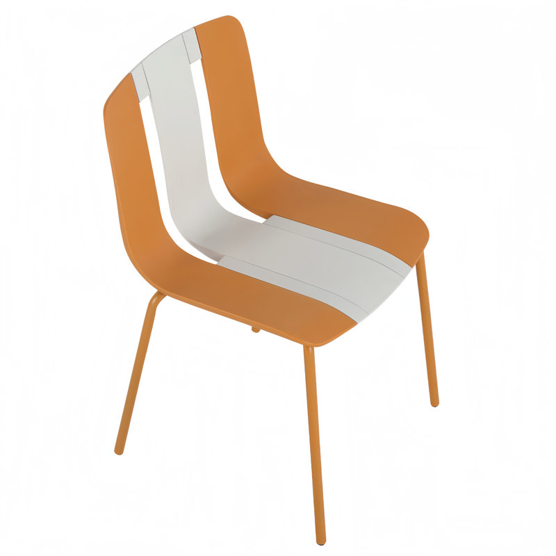 4-Pack Modern Striped Color Block Chairs, Pp Plastic Seat & Sturdy Metal Legs, Orange/White