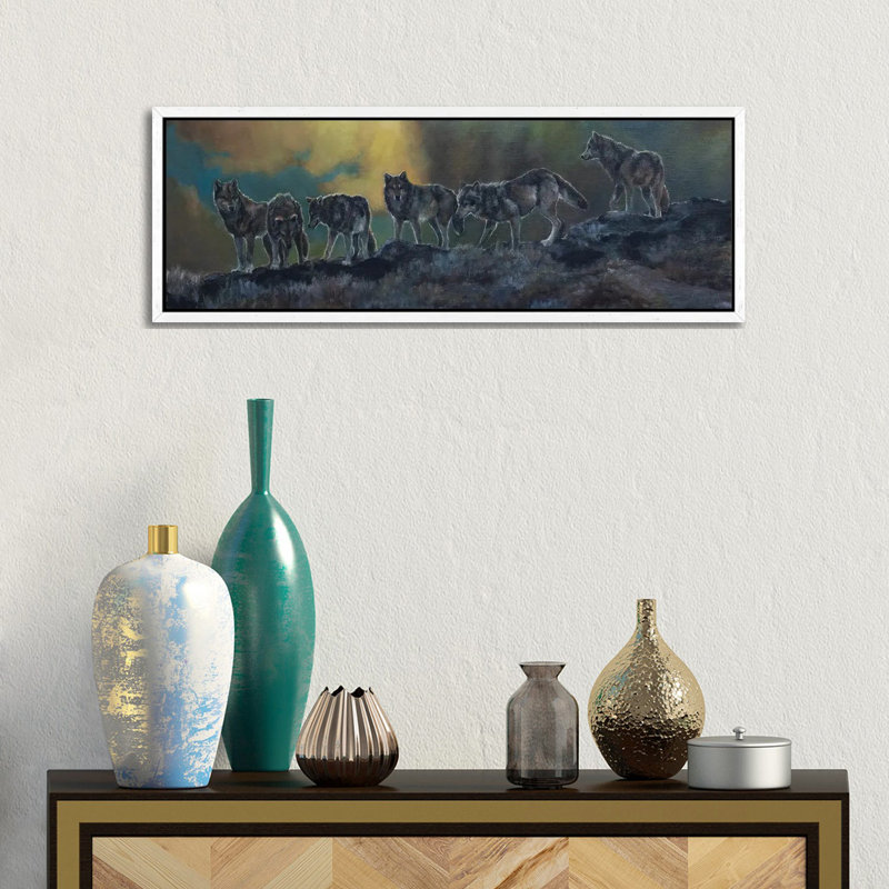 The Ridgeline Pack by Jan Perley - Panoramic Painting on Canvas, White Floater Frame, 30.48 cm H x 91.44 cm W