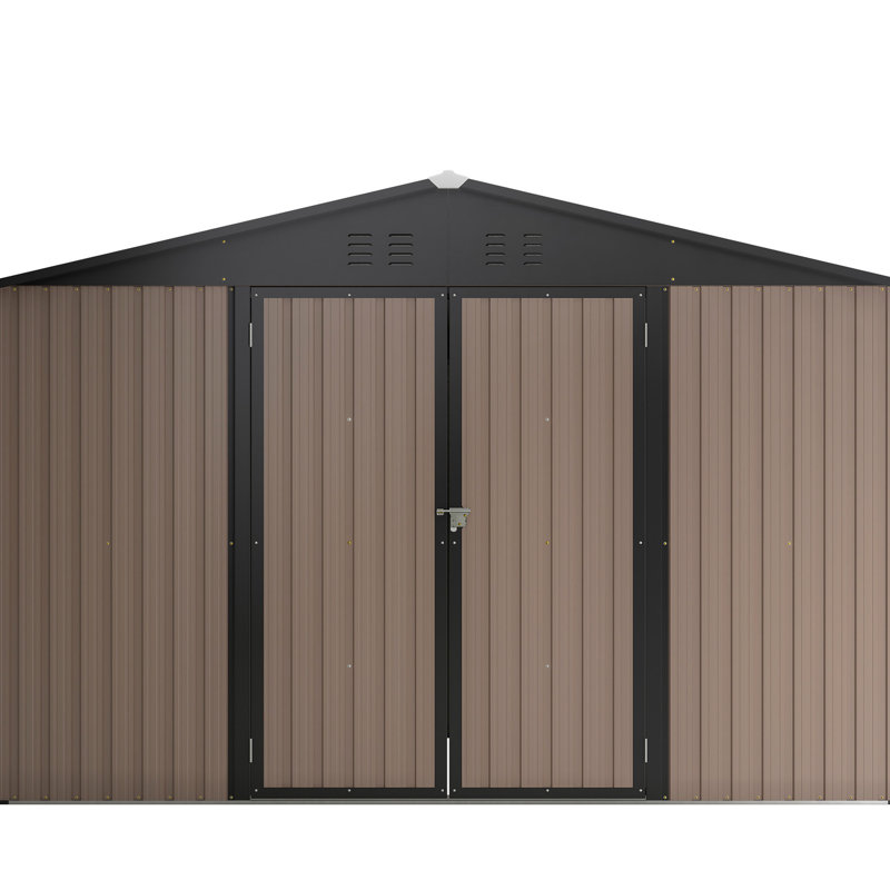 Brown 10' X Metal Storage Shed With Lockable Door & Ventilation For Backyard Patio 10', Door, Yard Use, Brown