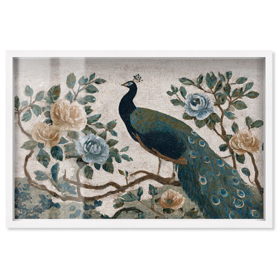 «Peacock and the Peony II», reproduction d'art avec boîte-cadre par Art Remedy