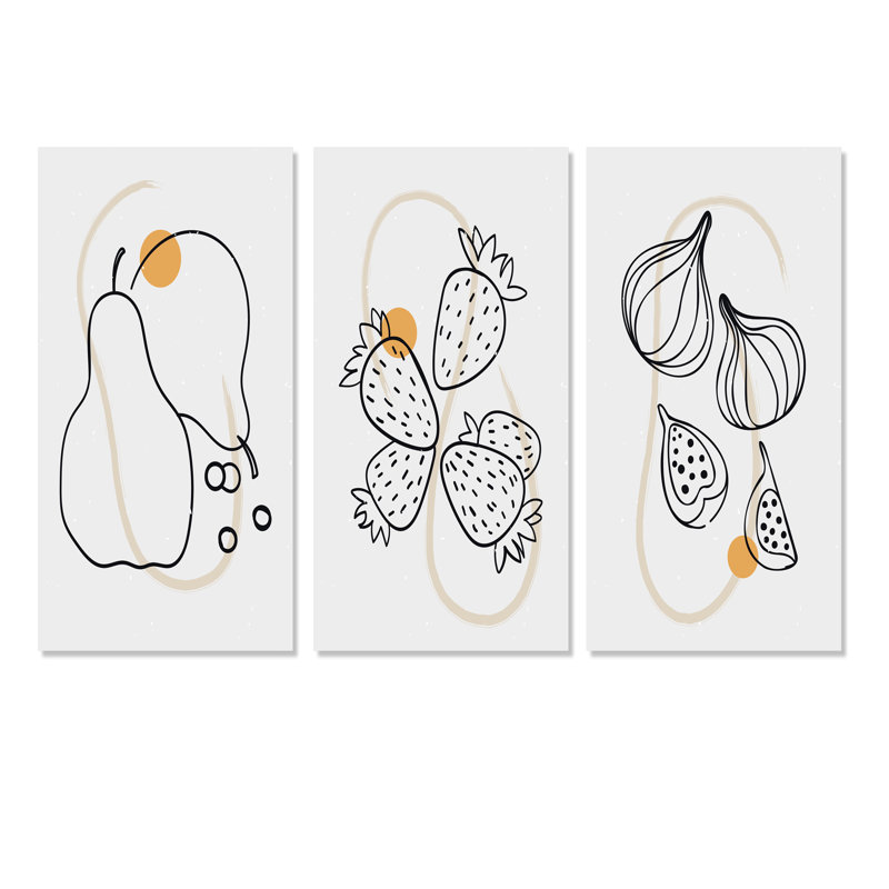 Organic Hipster Fruits III - ensemble de 3 impressions sur toile tendue, H 40 po x l 60 po