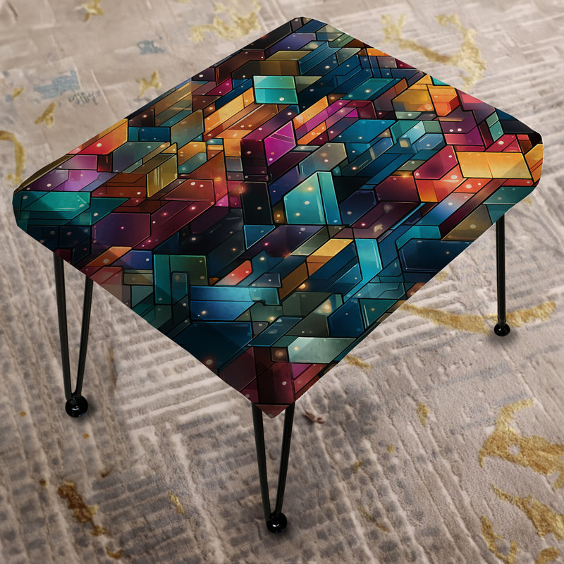 Colorful Retro Futurism Fuse - Geometric Rectangle Ottoman