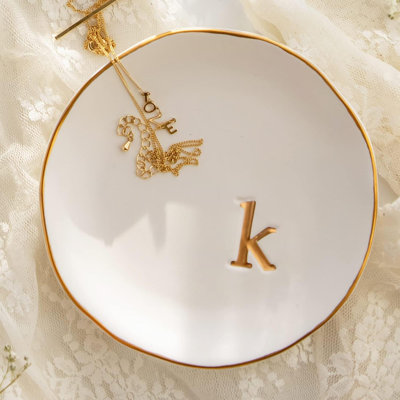 Ceramic Jewelry Tray, Decorative Trinket Dish For Rings Earrings Necklaces Bracelet Watch Keys, Birthday Mother's Day For Women, 4.75", White Surface (K)