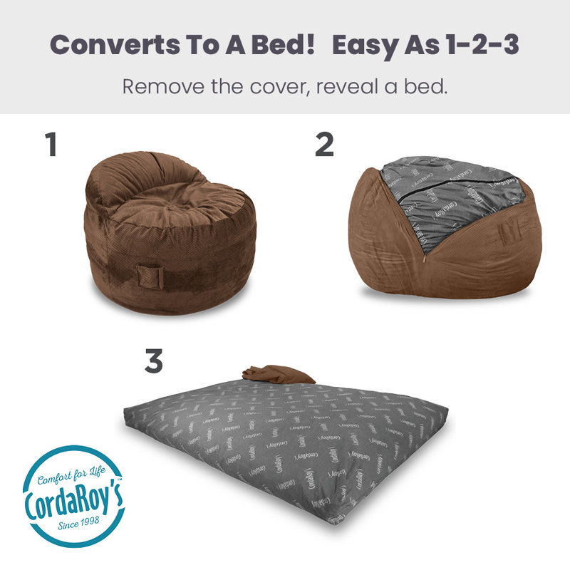 CordaRoy's Chenille Nest Gaming Convertible Bean Bag Chair, Small (Full), Espresso Chenille