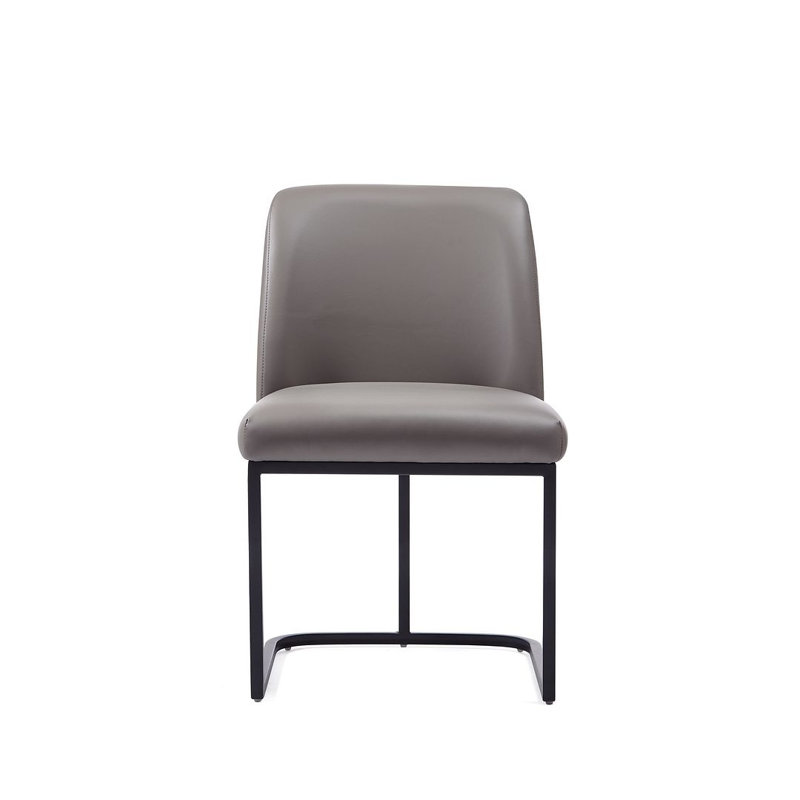 Serena Modern Vegan Leather Upholstered Steel Solid Back Dining Side Chair in Taupe, Gray