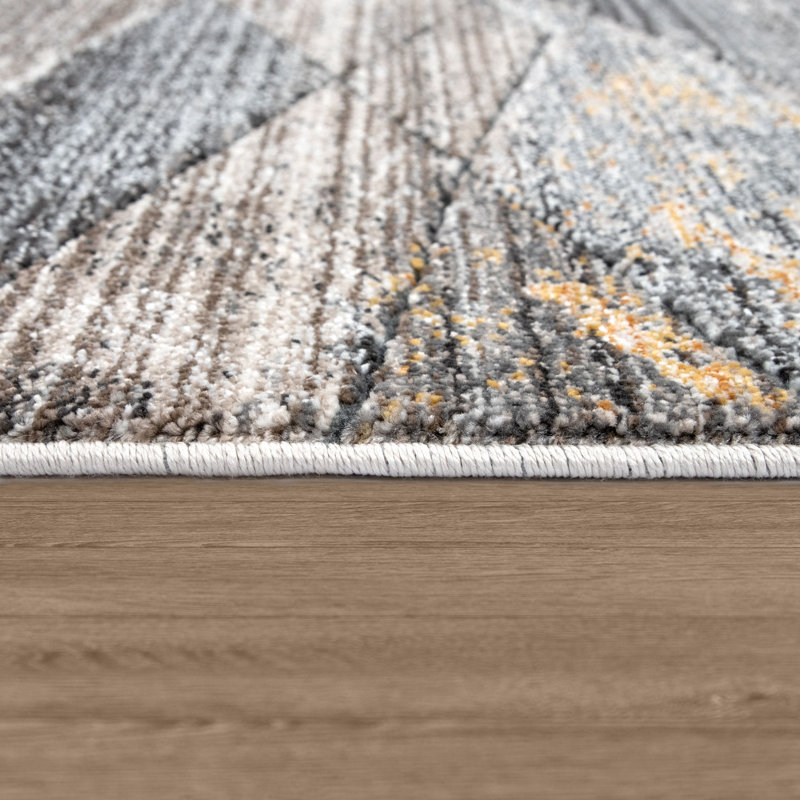 Tapis gris à motif géométrique Ortanta, Rectangle 2 pi 8 po x 4 pi 11 po