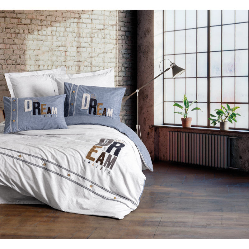 100% Cotton Ranforce Single Quilt Cover Set, Grey | Includes 63 x 87 Duvet Cover, 71 x 94 Flat Sheet, and 20 x 28 Pillowcase | Reactive Printing, Machine Washable, Envelope & Button Closure | Soft & Durable Bedding