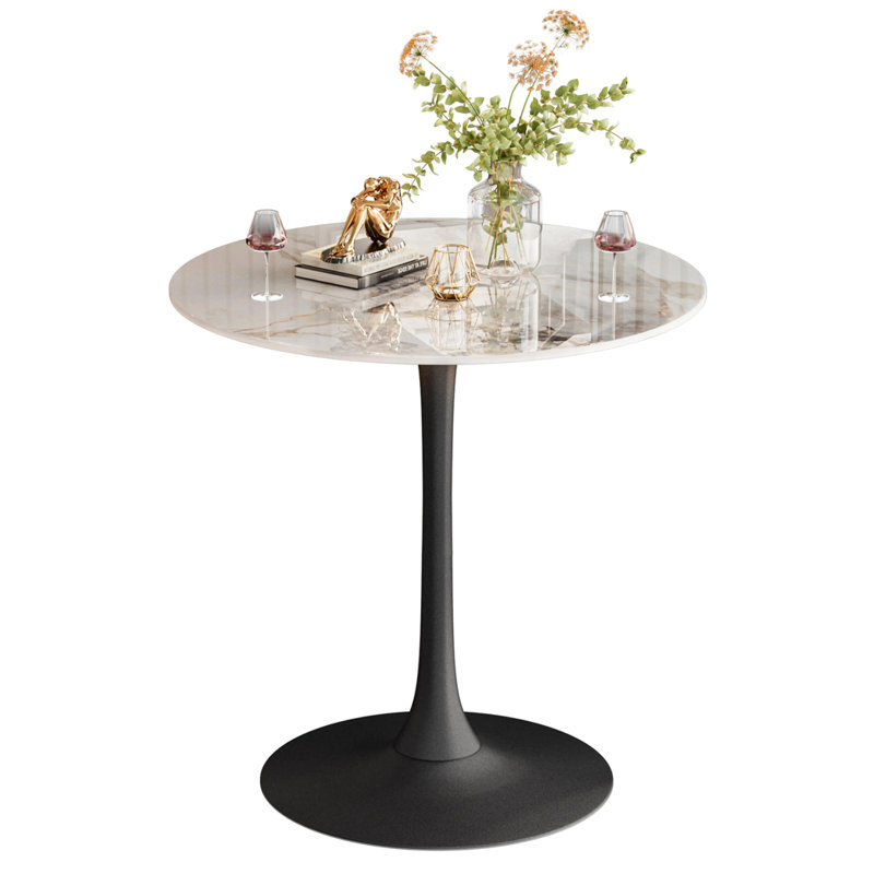 Cleofus Round Metal Base Dining Table, 39.37" H x 29.92" L x 29.92" W, Emerald White, Black