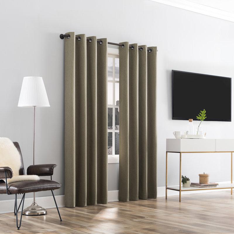 Tyrell Tonal Texture Draft Shield Fleece Insulated 100% Blackout Grommet Curtain Panel, 50" W x 84" L, Olive